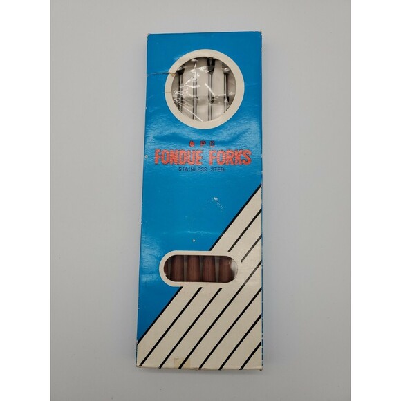 MCM Stainless Steel Japan Fondue Forks Color Coded Teak Wood Handles NIB 6 Piece - Picture 1 of 12